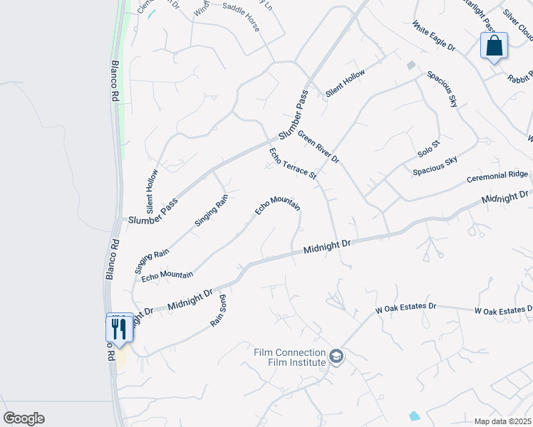 map of restaurants, bars, coffee shops, grocery stores, and more near 25810 Echo Mountain in San Antonio