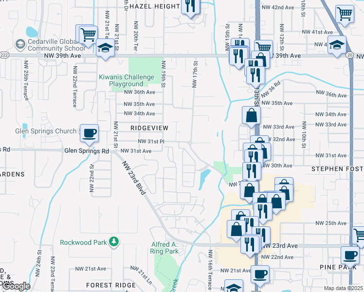 map of restaurants, bars, coffee shops, grocery stores, and more near 1712 Northwest 31st Place in Gainesville