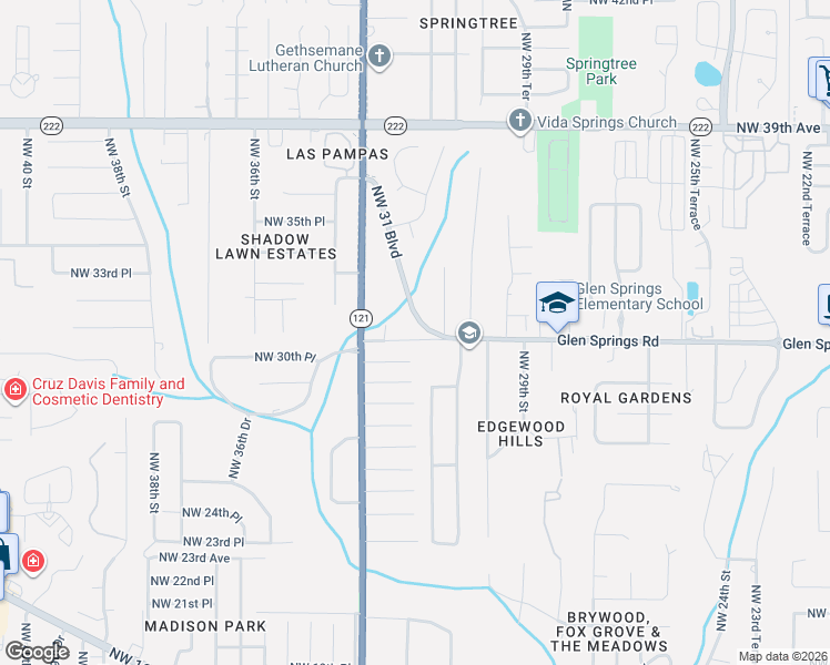 map of restaurants, bars, coffee shops, grocery stores, and more near 3125 Northwest 33rd Terrace in Gainesville