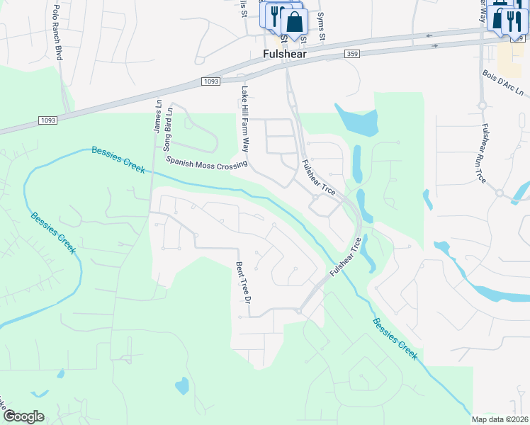 map of restaurants, bars, coffee shops, grocery stores, and more near 30603 Creek Side Court in Fulshear