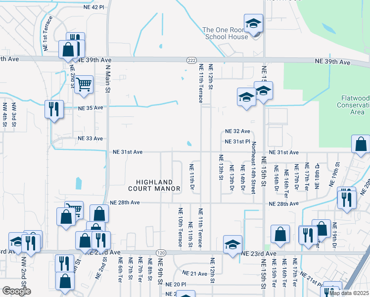 map of restaurants, bars, coffee shops, grocery stores, and more near 1026 Northeast 31st Avenue in Gainesville