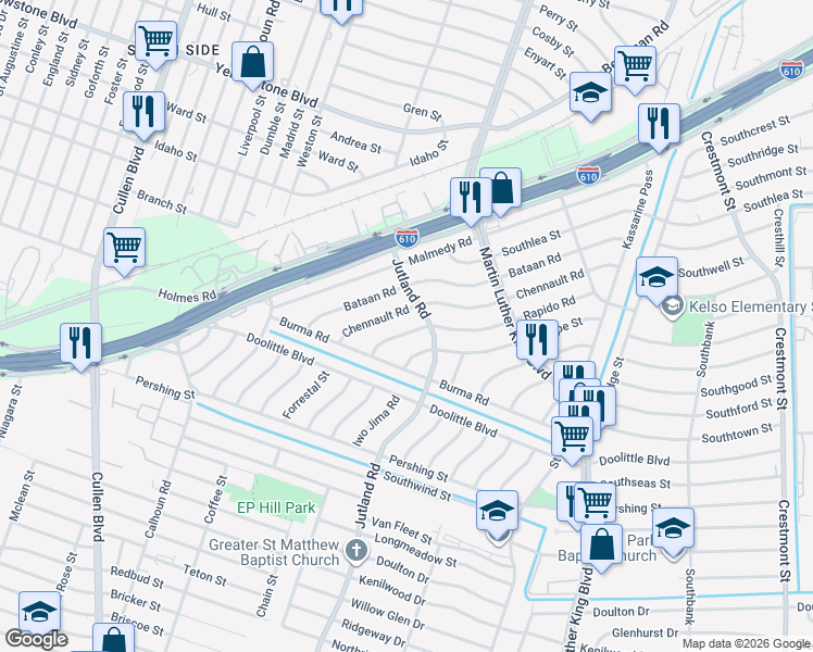 map of restaurants, bars, coffee shops, grocery stores, and more near 5057 Rapido Road in Houston
