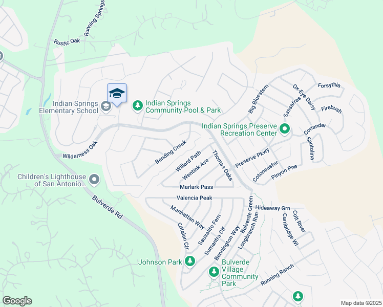 map of restaurants, bars, coffee shops, grocery stores, and more near 25707 Willard Path in San Antonio