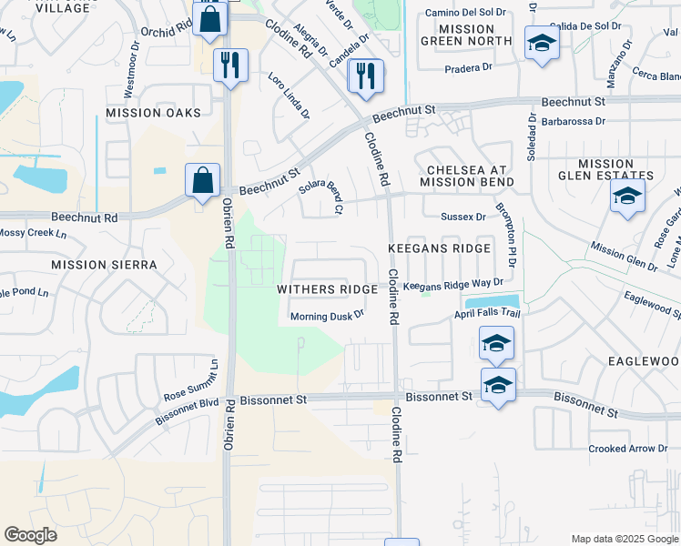 map of restaurants, bars, coffee shops, grocery stores, and more near 16911 Midnight Sun Lane in Richmond
