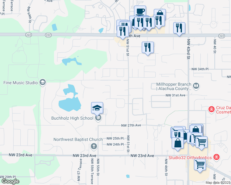 map of restaurants, bars, coffee shops, grocery stores, and more near 5226 Northwest 31st Avenue in Gainesville