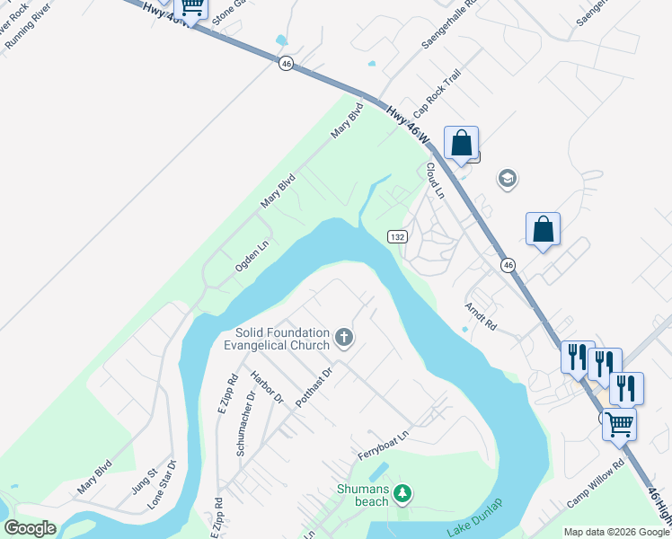 map of restaurants, bars, coffee shops, grocery stores, and more near 1337 East Zipp Road in New Braunfels