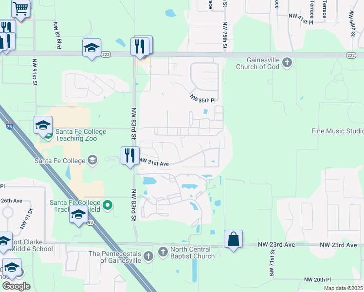 map of restaurants, bars, coffee shops, grocery stores, and more near 3109 Northwest 79th Court in Gainesville