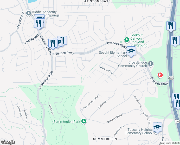 map of restaurants, bars, coffee shops, grocery stores, and more near 25703 Velvet Rose in San Antonio