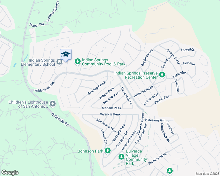 map of restaurants, bars, coffee shops, grocery stores, and more near 25707 Willard Path in San Antonio