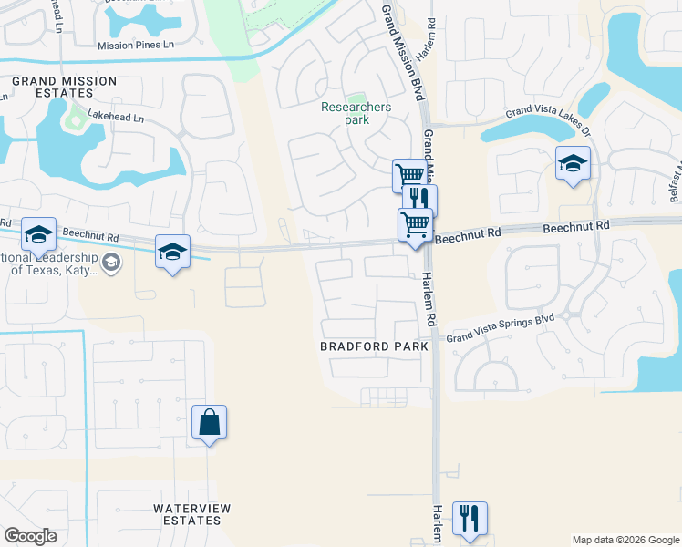map of restaurants, bars, coffee shops, grocery stores, and more near 19210 Christine Crossing Drive in Richmond