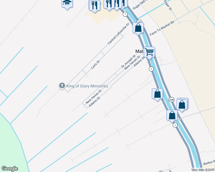map of restaurants, bars, coffee shops, grocery stores, and more near 401-499 New Haven St in Raceland