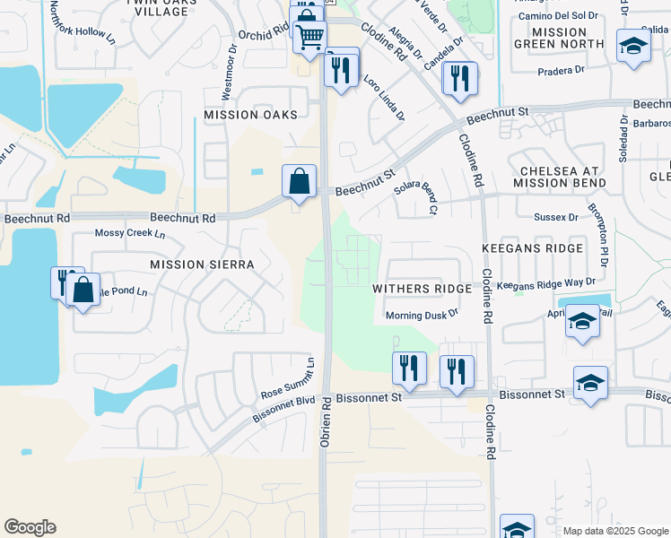 map of restaurants, bars, coffee shops, grocery stores, and more near 8811 Farm to Market 1464 in Richmond