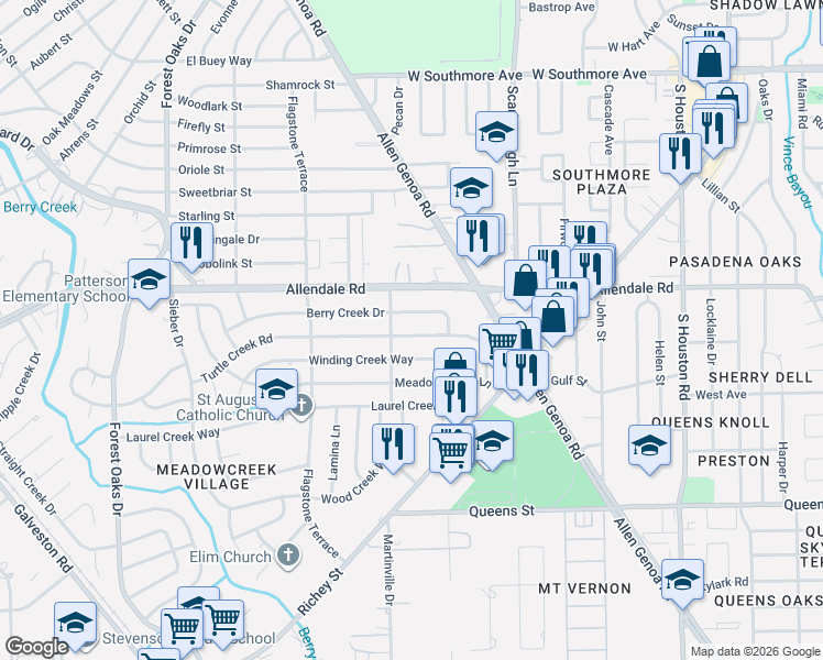 map of restaurants, bars, coffee shops, grocery stores, and more near 5719 Turtle Creek Road in Houston