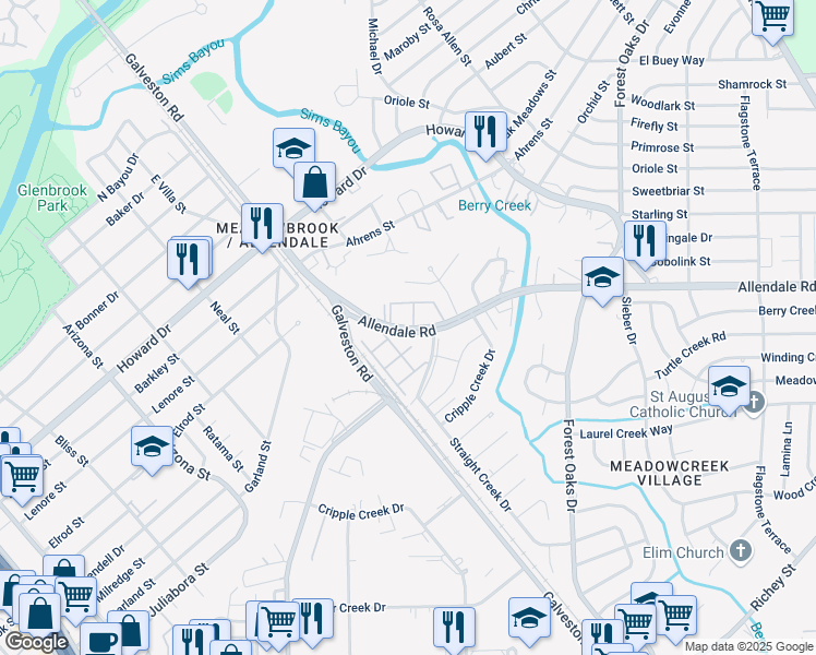 map of restaurants, bars, coffee shops, grocery stores, and more near in Houston