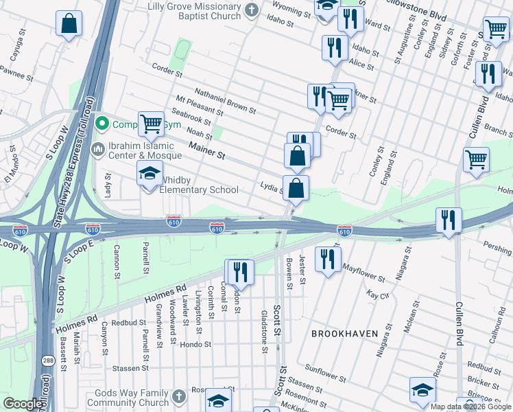 map of restaurants, bars, coffee shops, grocery stores, and more near 3809 Rebecca Street in Houston