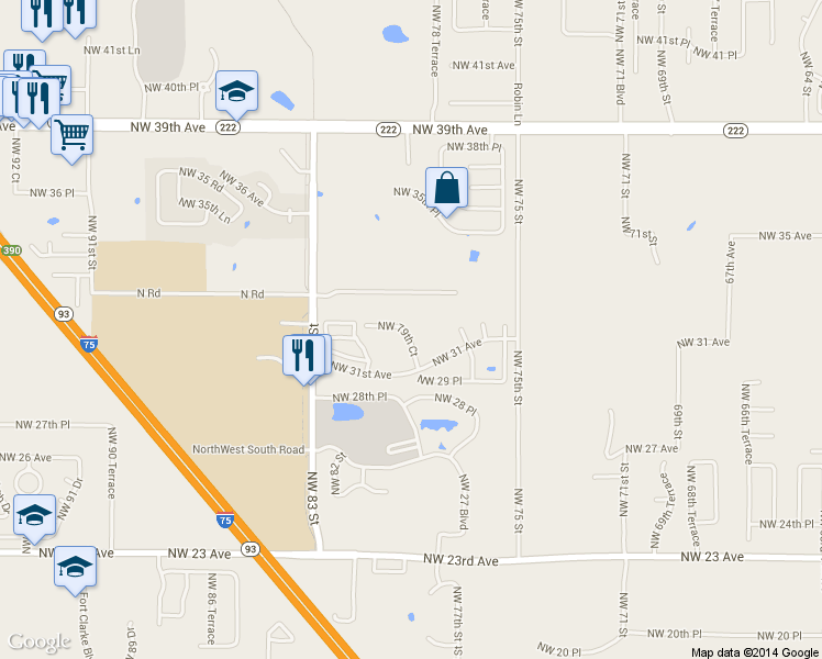 map of restaurants, bars, coffee shops, grocery stores, and more near 3109 Northwest 79th Court in Gainesville