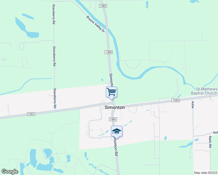 map of restaurants, bars, coffee shops, grocery stores, and more near 9114 Farm to Market 1489 in Simonton