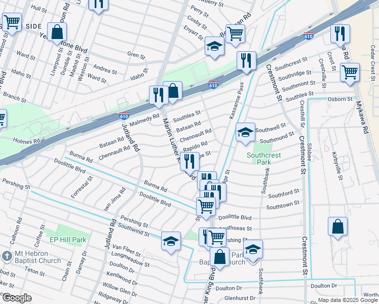 map of restaurants, bars, coffee shops, grocery stores, and more near 5318 Rapido Road in Houston