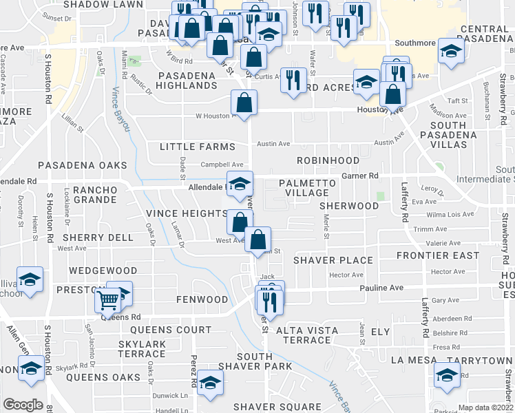 map of restaurants, bars, coffee shops, grocery stores, and more near 2033 Shaver Street in Pasadena