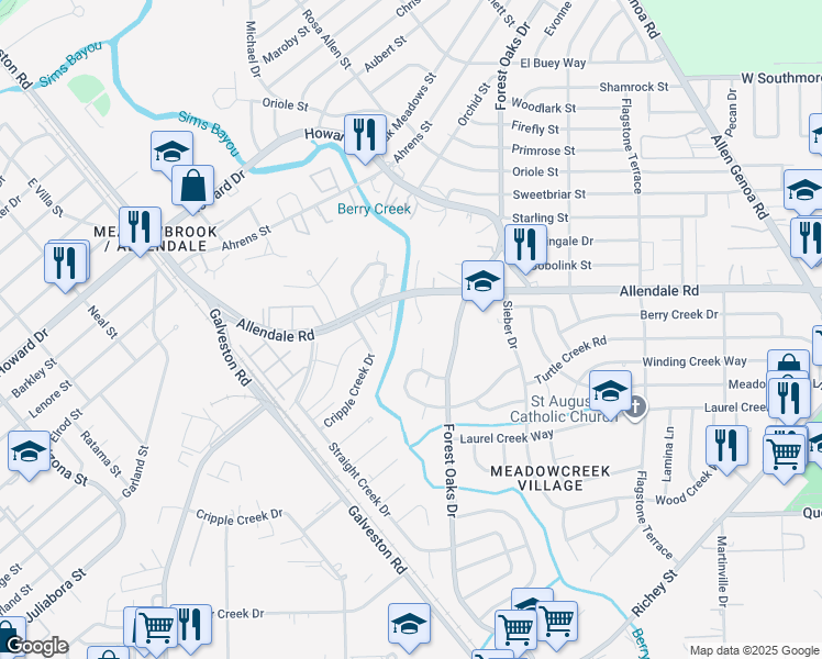 map of restaurants, bars, coffee shops, grocery stores, and more near 1930 Mosa Creek Court in Houston