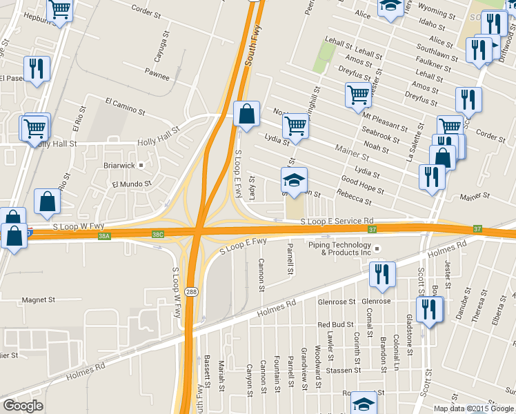 map of restaurants, bars, coffee shops, grocery stores, and more near 3414 Saint Benedict Street in Houston