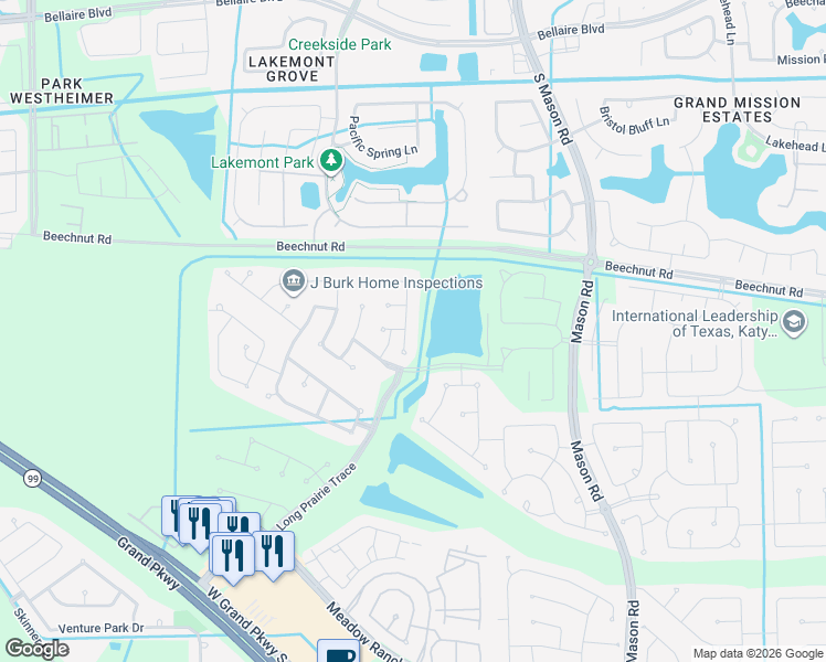 map of restaurants, bars, coffee shops, grocery stores, and more near 6122 Meadow Bluff Court in Richmond