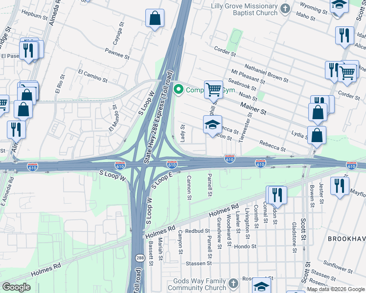 map of restaurants, bars, coffee shops, grocery stores, and more near 3414 Saint Benedict Street in Houston