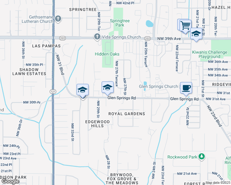 map of restaurants, bars, coffee shops, grocery stores, and more near 2740 Northwest 31st Avenue in Gainesville