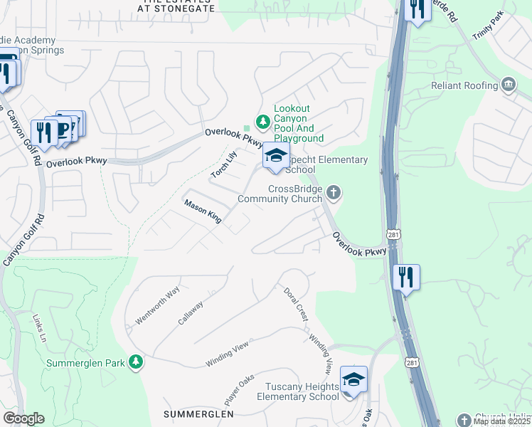 map of restaurants, bars, coffee shops, grocery stores, and more near 1844 Poppy Mallow in San Antonio