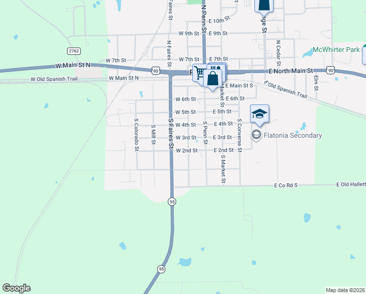 map of restaurants, bars, coffee shops, grocery stores, and more near 617 South Hudson Street in Flatonia