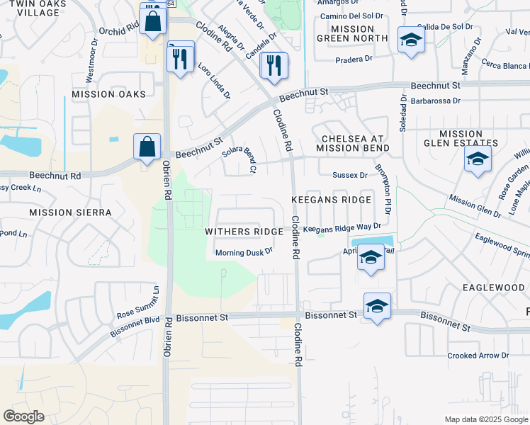 map of restaurants, bars, coffee shops, grocery stores, and more near 16911 Midnight Sun Lane in Richmond