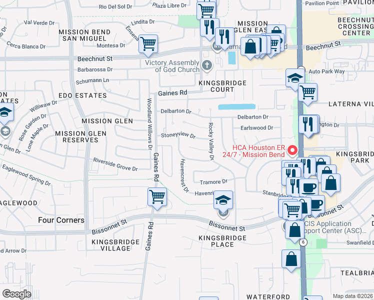 map of restaurants, bars, coffee shops, grocery stores, and more near 15035 Rock Knoll Dr in Houston