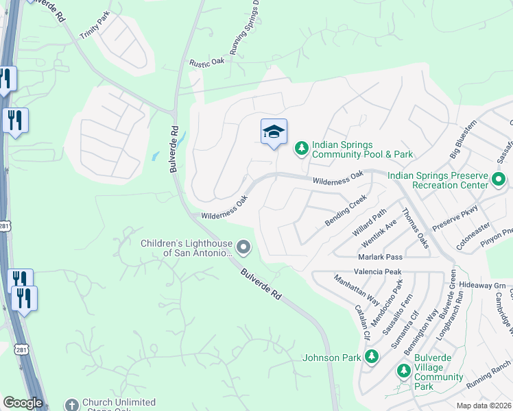 map of restaurants, bars, coffee shops, grocery stores, and more near 25607 Lakota Winter in San Antonio