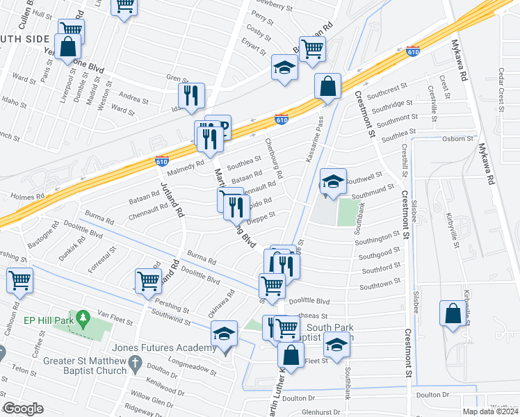 map of restaurants, bars, coffee shops, grocery stores, and more near 5318 Rapido Road in Houston