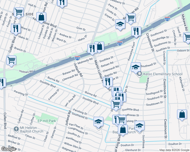 map of restaurants, bars, coffee shops, grocery stores, and more near 5229 Rapido Road in Houston