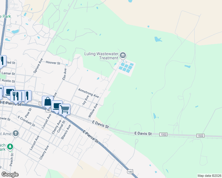 map of restaurants, bars, coffee shops, grocery stores, and more near 498 Willow Avenue in Luling