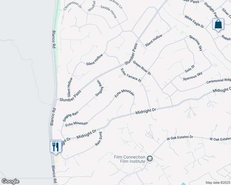 map of restaurants, bars, coffee shops, grocery stores, and more near 25810 Echo Mountain in San Antonio