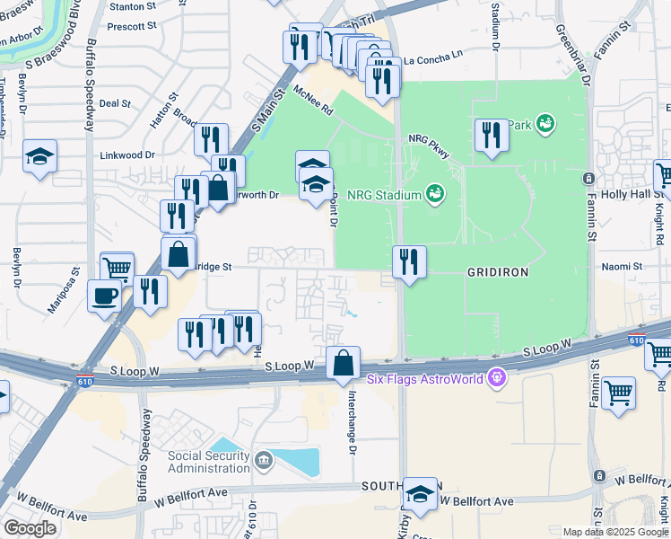 map of restaurants, bars, coffee shops, grocery stores, and more near 2411 Westridge Street in Houston