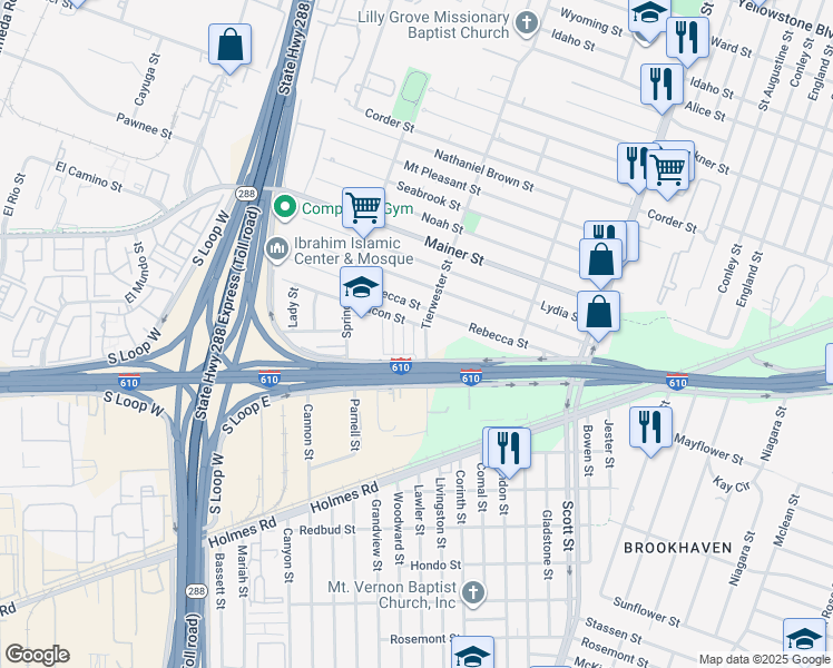 map of restaurants, bars, coffee shops, grocery stores, and more near 3500 Bacon Street in Houston