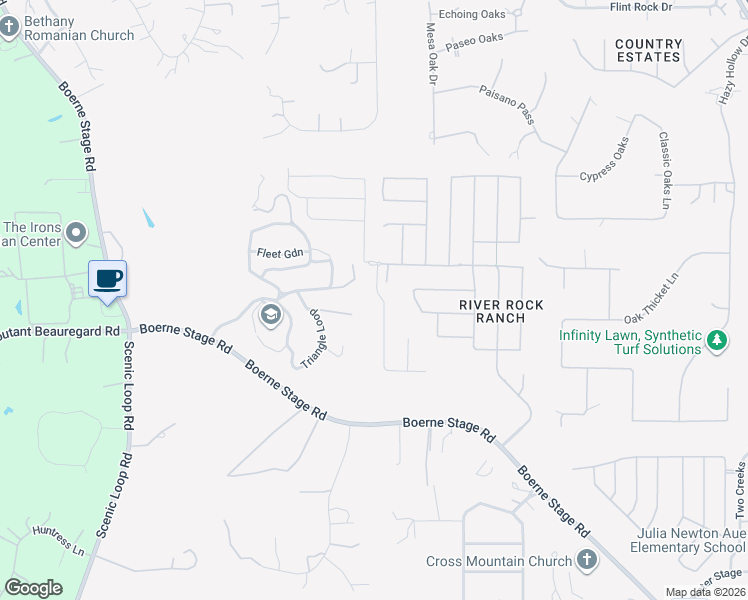 map of restaurants, bars, coffee shops, grocery stores, and more near 25501 River Ledge in San Antonio