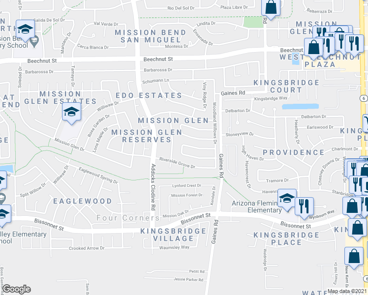 map of restaurants, bars, coffee shops, grocery stores, and more near 15507 Wildwood Glen Drive in Houston