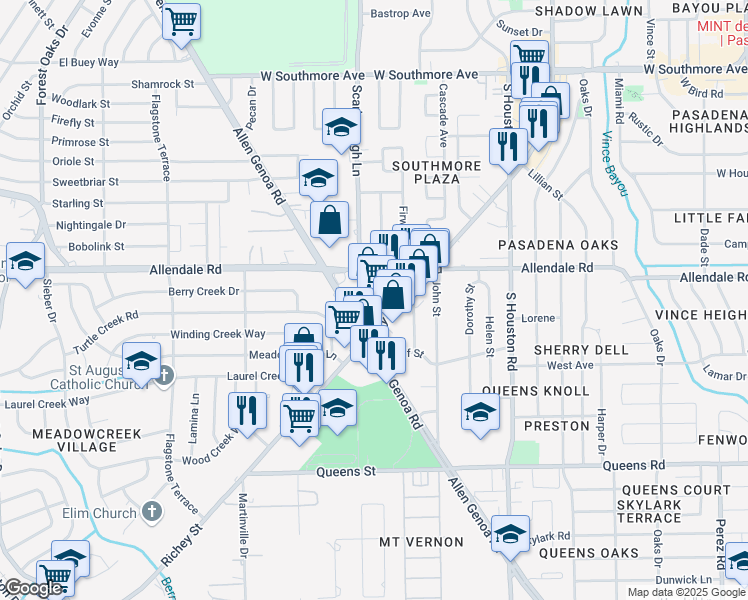 map of restaurants, bars, coffee shops, grocery stores, and more near 2054 Richey Street in Pasadena
