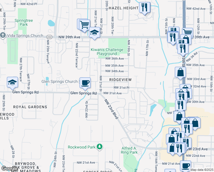 map of restaurants, bars, coffee shops, grocery stores, and more near 2016 Northwest 31st Place in Gainesville