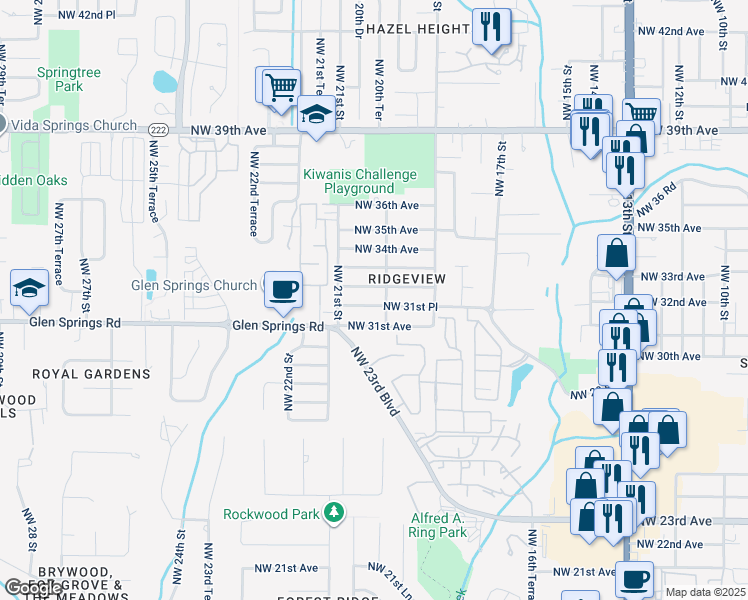 map of restaurants, bars, coffee shops, grocery stores, and more near 2016 Northwest 31st Place in Gainesville