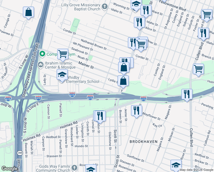 map of restaurants, bars, coffee shops, grocery stores, and more near 3809 Rebecca Street in Houston