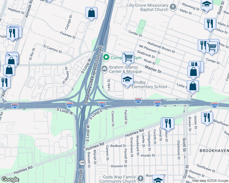 map of restaurants, bars, coffee shops, grocery stores, and more near 3414 Saint Benedict Street in Houston