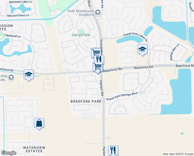 map of restaurants, bars, coffee shops, grocery stores, and more near 8710 Grand Mission Boulevard in Richmond