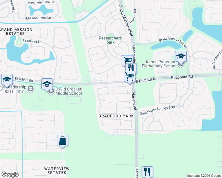 map of restaurants, bars, coffee shops, grocery stores, and more near 19210 Christine Crossing Drive in Richmond