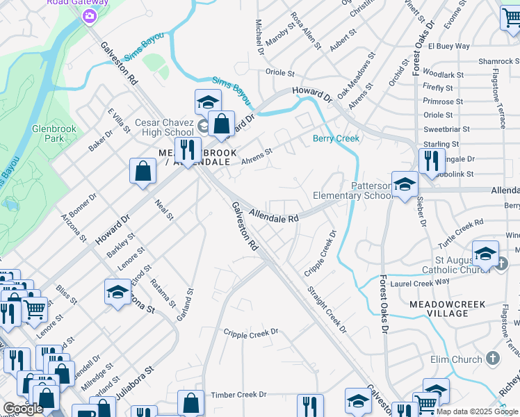 map of restaurants, bars, coffee shops, grocery stores, and more near in Houston