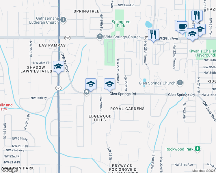 map of restaurants, bars, coffee shops, grocery stores, and more near 2826 Northwest 31st Avenue in Gainesville